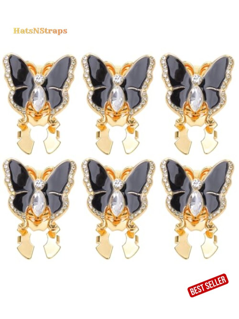 6 PCS Butterfly Rhinestone Button Covers Snap On for Dress Shirt Tuxedo DIY